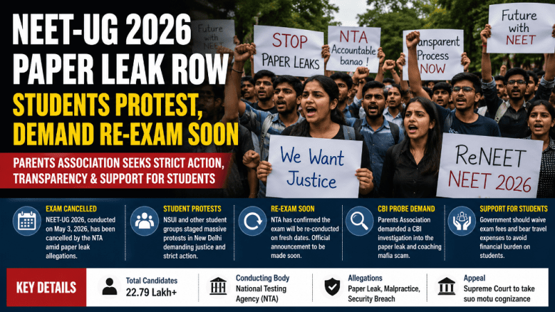 NEET-UG 2026 Re-Exam Likely Soon After Paper Leak Row: Parents Association Demands Strict Action and Transparency